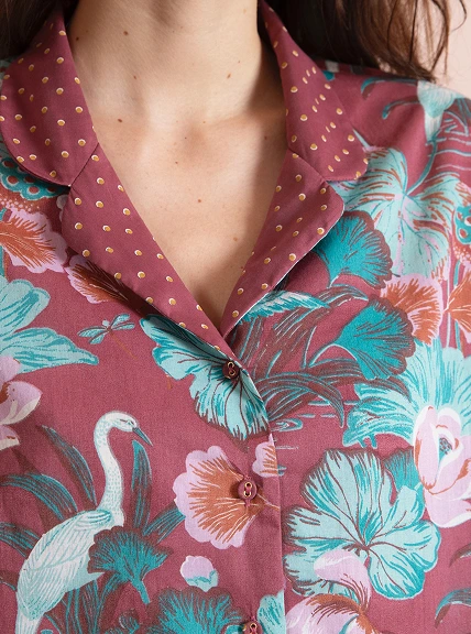 Leichter Baumwoll-Kimono mit Vogelprint - Linvosges