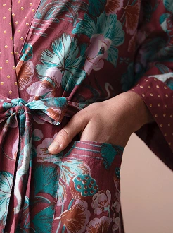 Leichter Baumwoll-Kimono mit Vogelprint - Linvosges