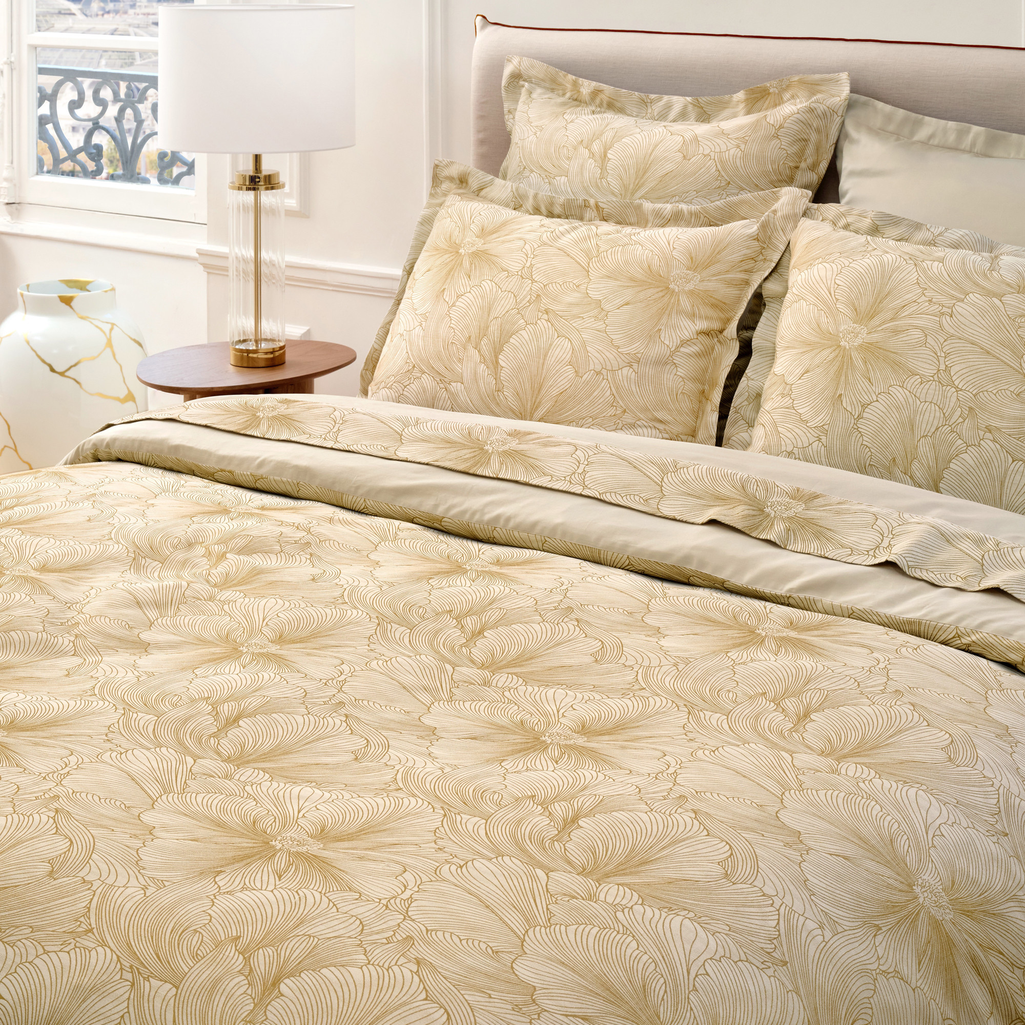 Bettwäsche Goldene Blüte 100 % Baumwolle, Jacquard-Satin, 118 Fäden/cm²