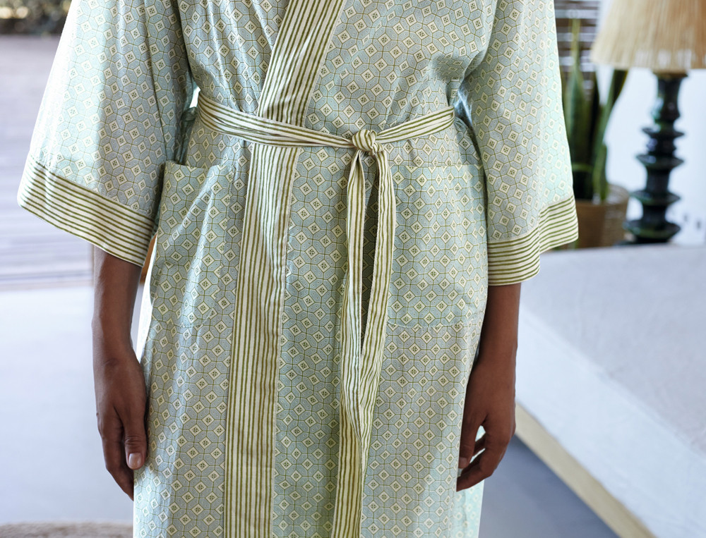 Kimono 100% voile de coton Thé vert 