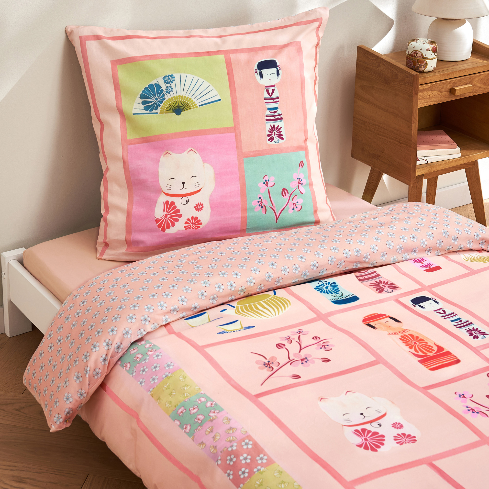 Kissenbezug Kokeshi Puppe 100% Baumwolle