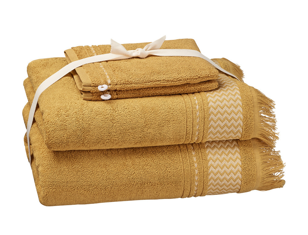 Pack linge de bain jaune serviette de bain, drap de bain et gants À l'horizon