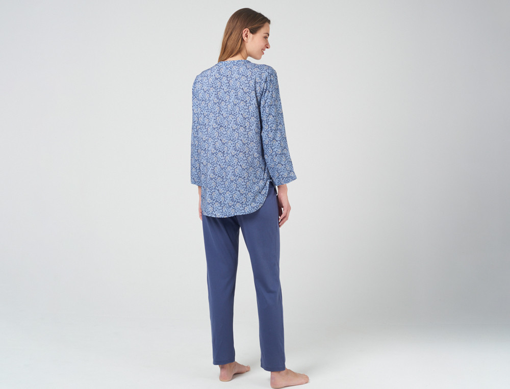 Pyjama imprimé végétal et jersey uni bleu Jardin du palais