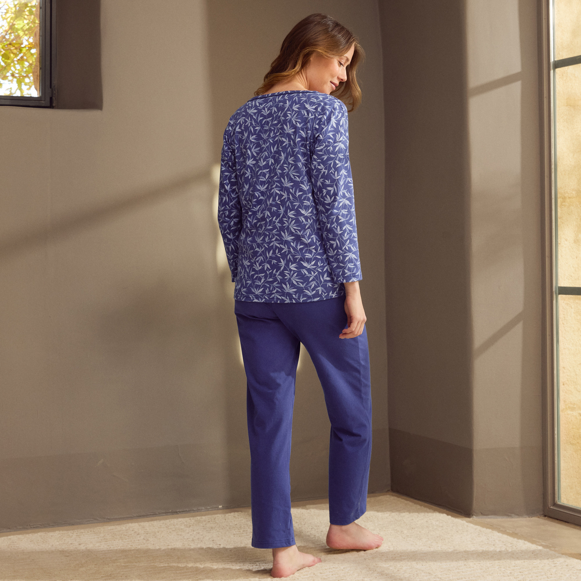 Pyjama Natur in Blau  100 % Baumwolle (Jersey)