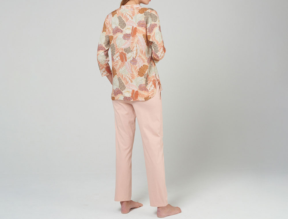 Pyjama imprimé végétal et jersey uni rose Paradis tropical