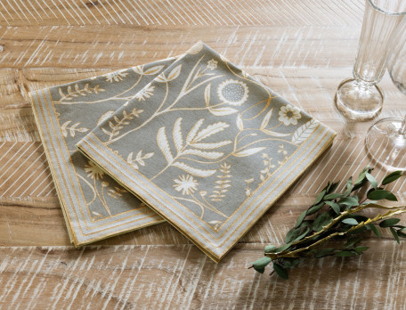 2 serviettes de table imprimées D\'or et de fleurs
