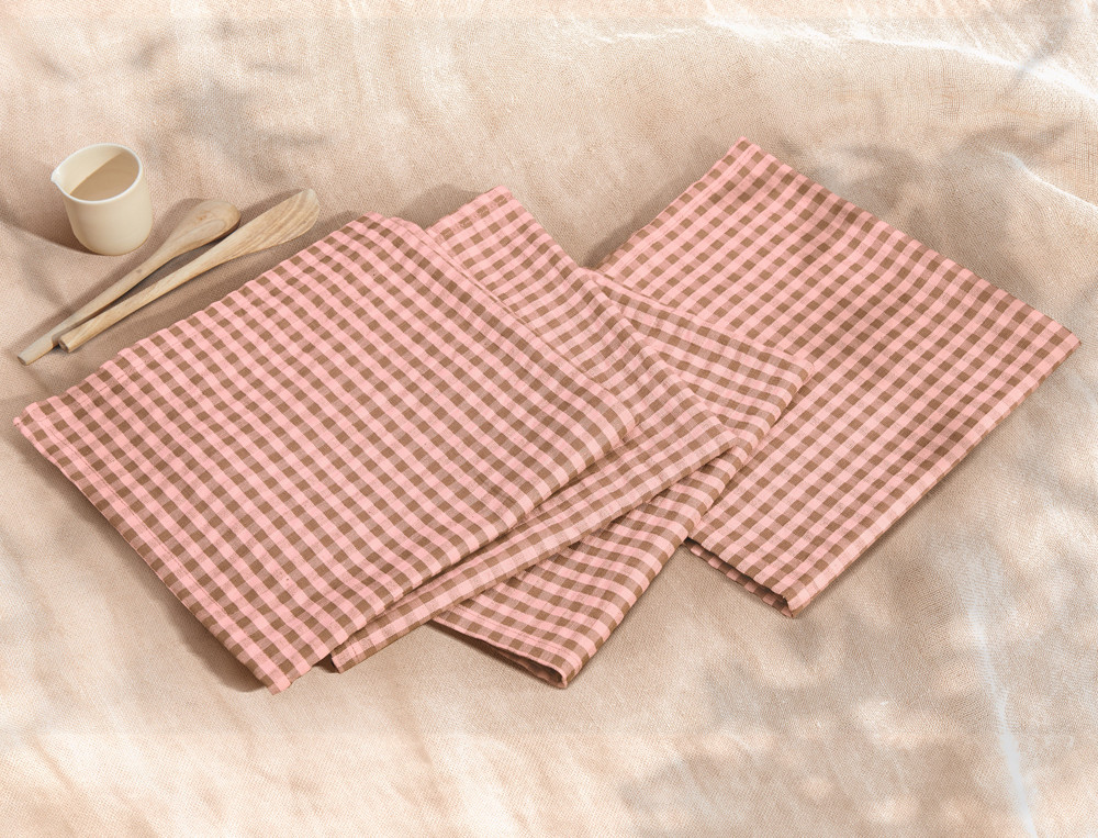 Lot de 4 serviettes de table Limonade Vichy tissé-teint
