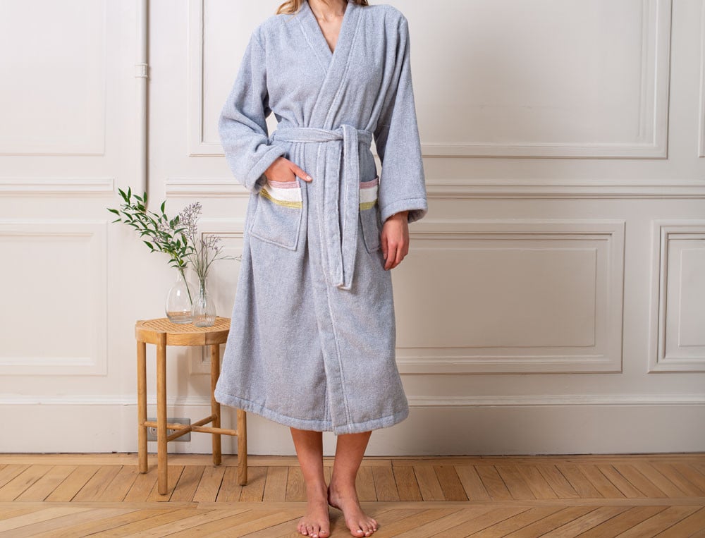 Bademantel Kimono-Stil Grau Pflanzenkunde