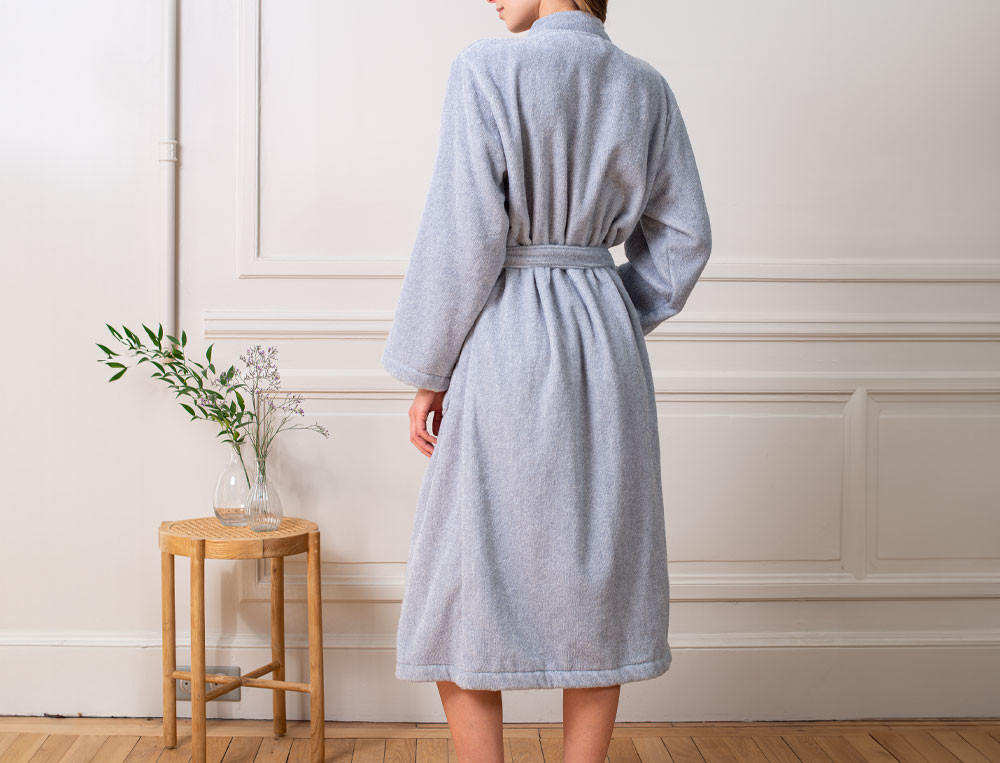 Bademantel Kimono-Stil Grau Pflanzenkunde