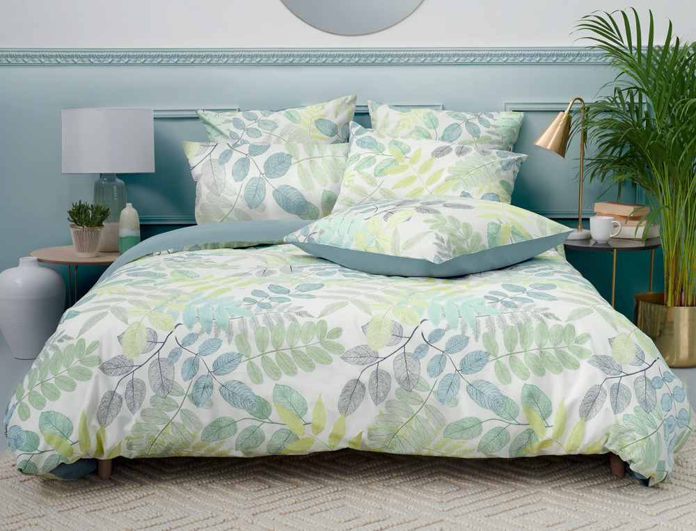 Perkal-Bettbezug mit Blättermotiv Blattgrün