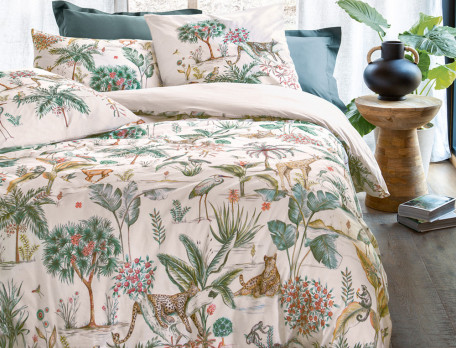 Perkal-Bettbezug mit Pflanzen- und Tiermotiv Dschungeloase