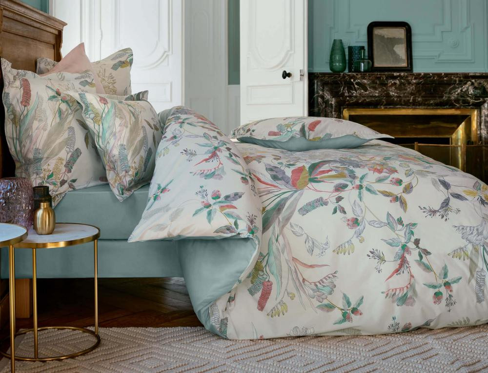 Perkal-Bettbezug mit Schilf- und Blumenmotiv Fantasiegarten