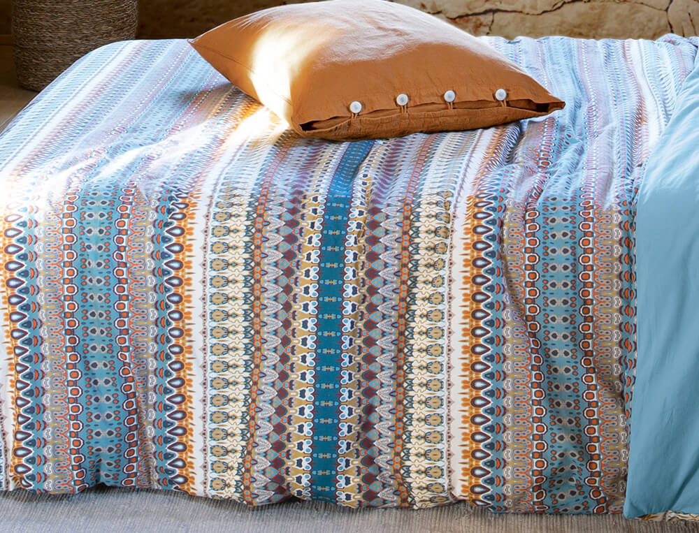 Gewaschene-Baumwolle-Bettbezug mit geometrischen Motiven Provenzalische Träume