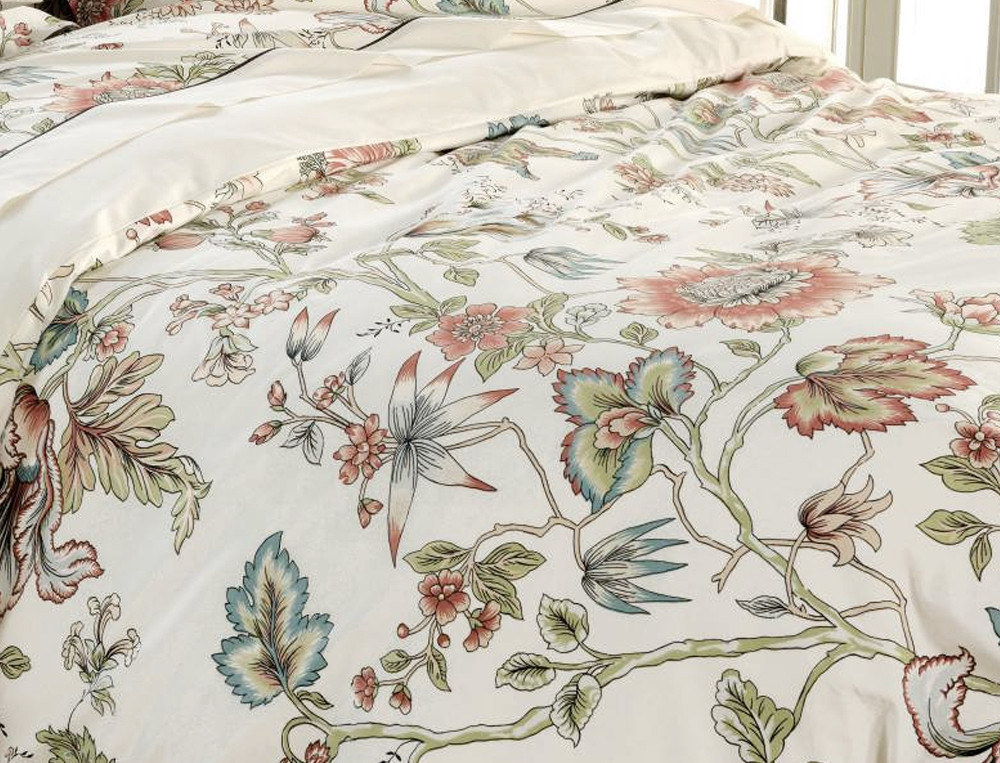 Perkal-Bettbezug mit floralen Motiven Seeweg nach Indien