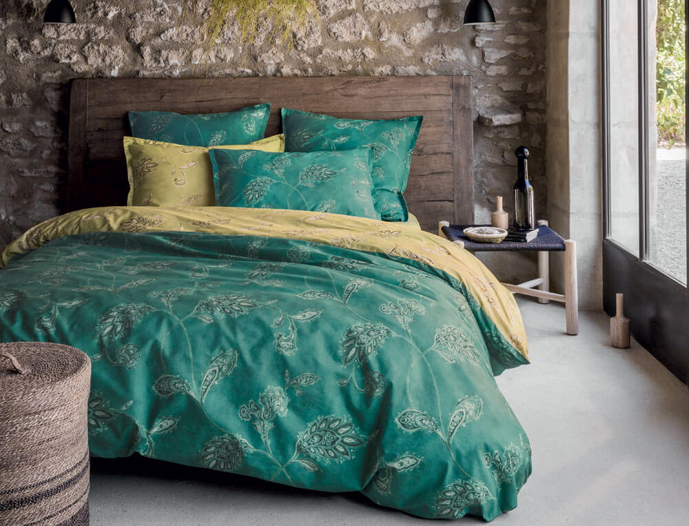 Perkal-Bettbezug mit Blumenmotiv Smaragd
