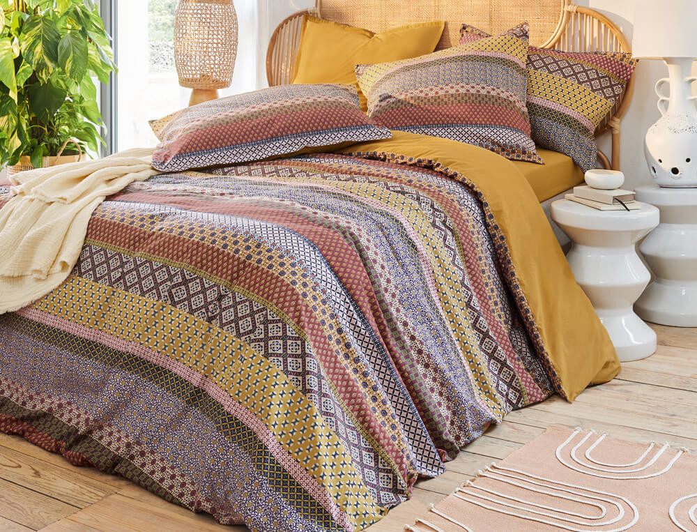 Gewaschener-Perkal-Bettbezug mit geometrichen Motiven Sommerabend