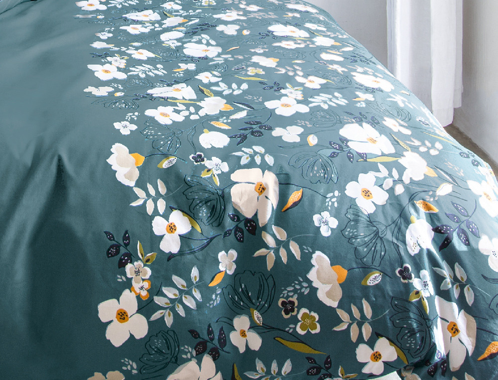 Perkal-Bettbezug mit Blütenmotiv Tiara