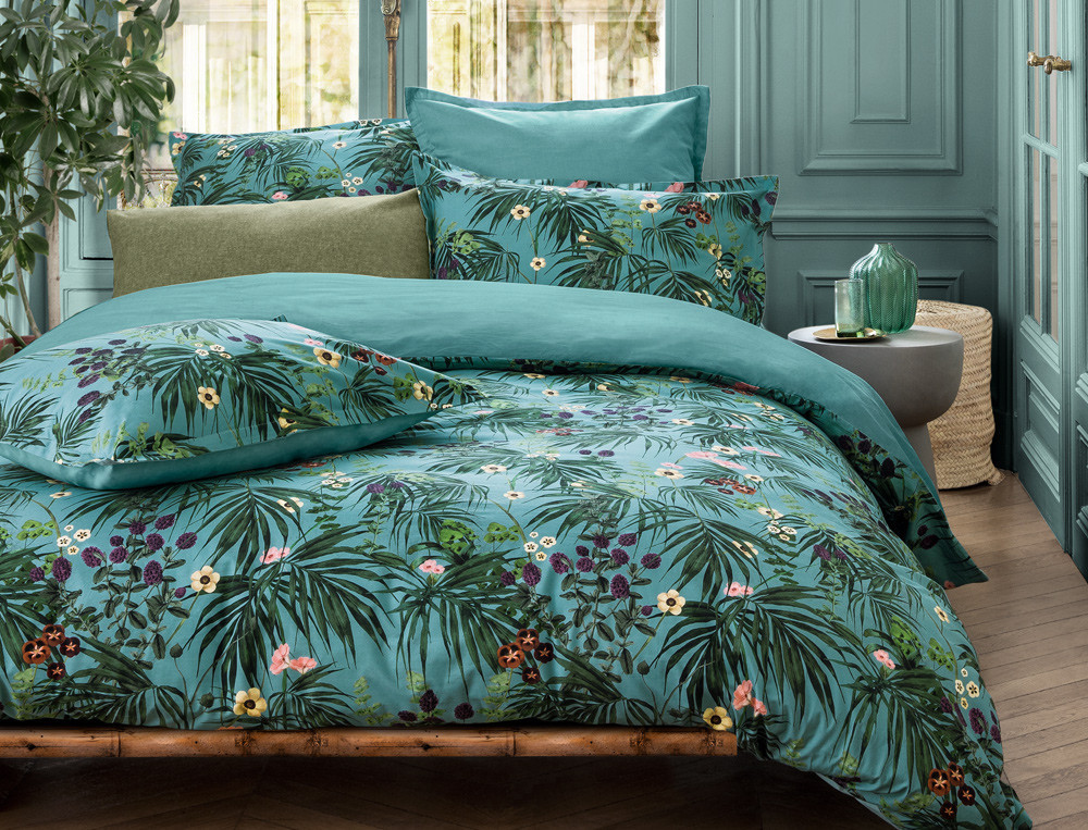 Perkal-Bettbezug mit exotischem Pflanzenmotiv Tropisches Paradies