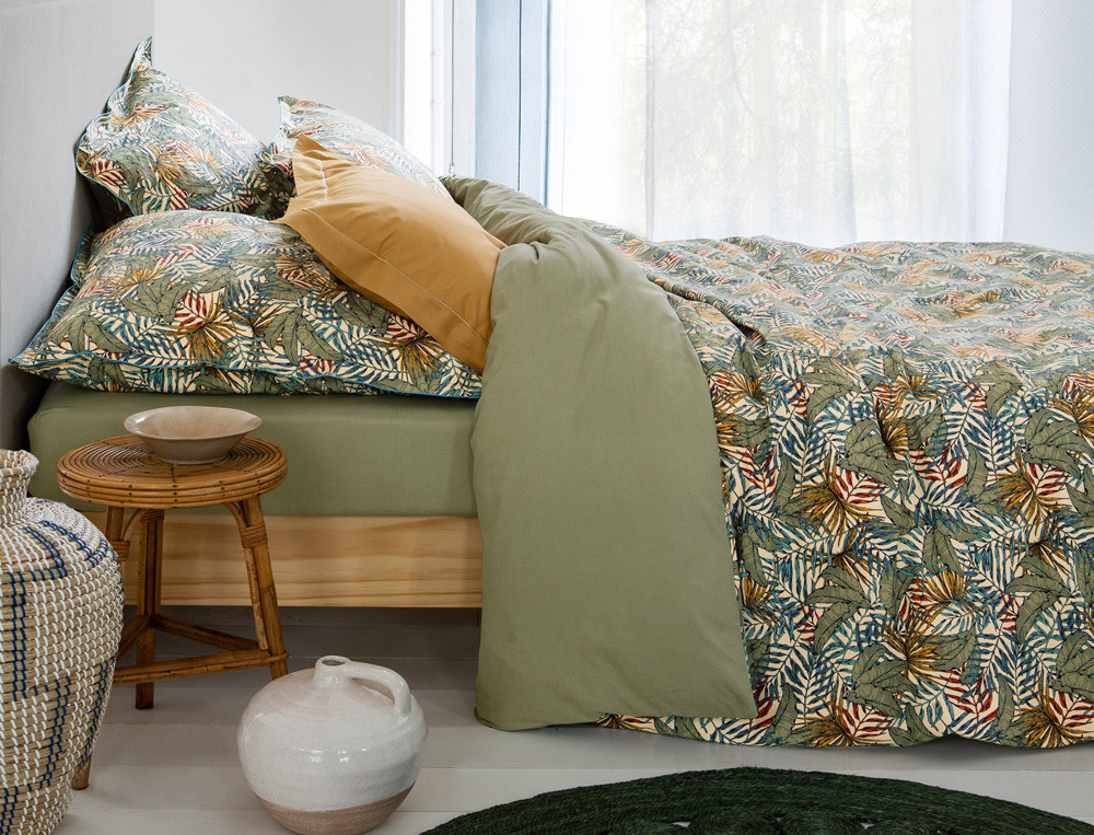 Gewaschener-Perkal-Bettbezug mit pflanzen Motiv Blättermeer