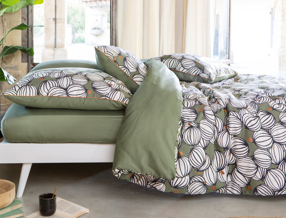 Satin-Bettwäsche-Set 3tlg. Mit Kakaoschoten-Motiv Kakaobaum