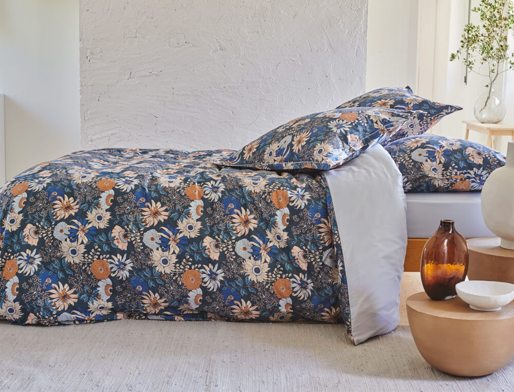 Satin-Bettwäsche-Set 3tlg. mit Blumenmotiv Märchengarten