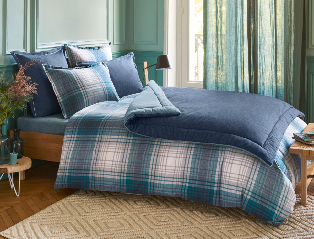 Flanell-Bettwäsche-Set 3tlg. Mit Karomuster Nordische Fjorde