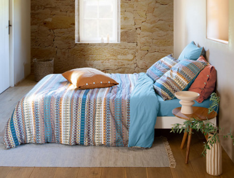 Gewaschene-Baumwolle-Bettwäsche-Set 3tlg. mit geometrischen Motiven Provenzalische Träume