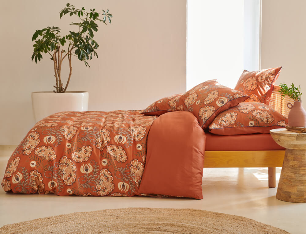 Satin-Bettwäsche-Set 3tlg. Mit Pflanzenmotiv Südromantik