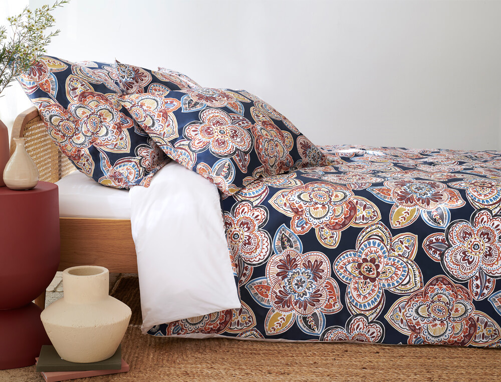 Perkal-Bettwäsche-Set 3tlg. mit Blumenmotiv Vallauris