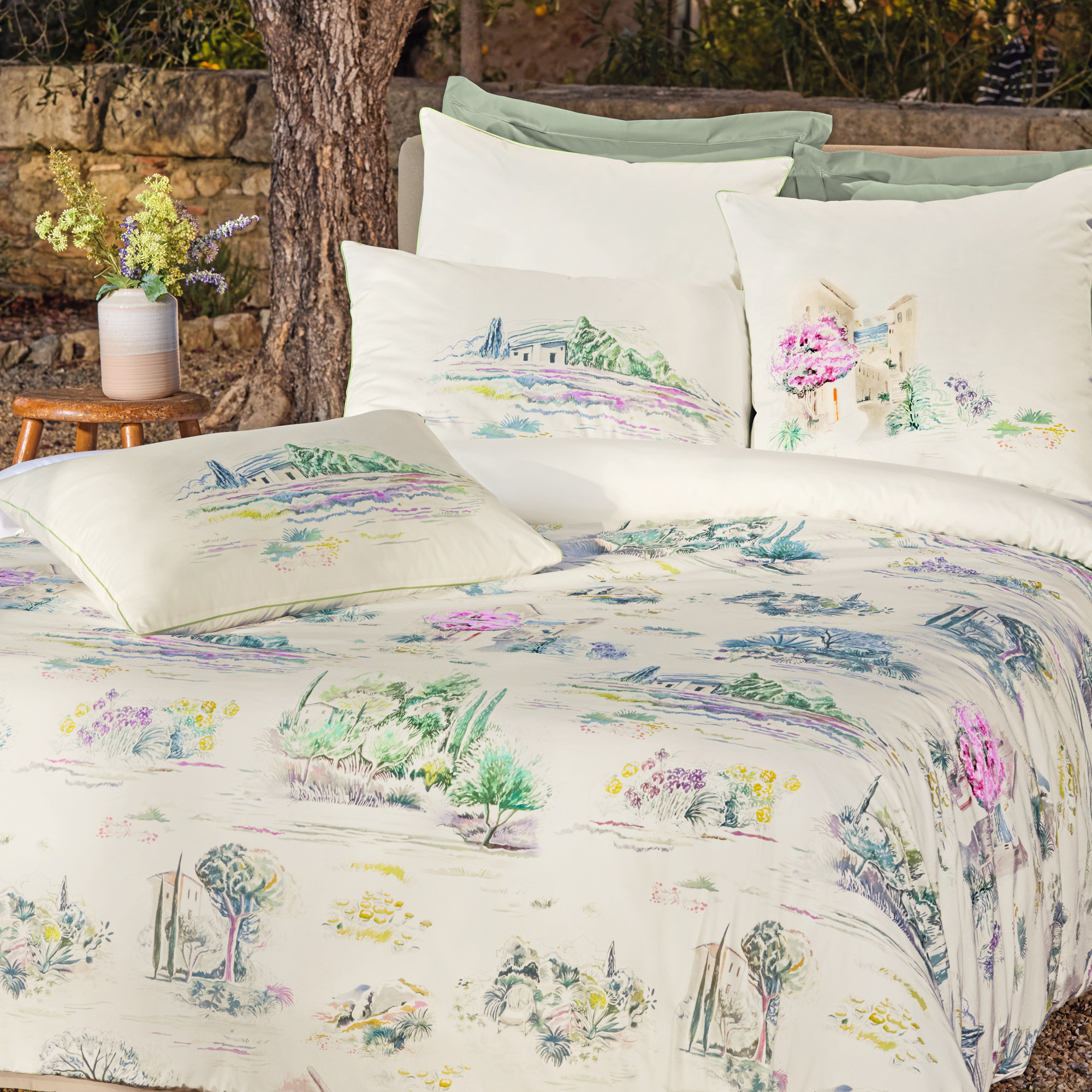Bettwäsche-Set 3tlg - Einfarbig 200x200+2x40x80cm - Sommer in Der Provence - Linvosges