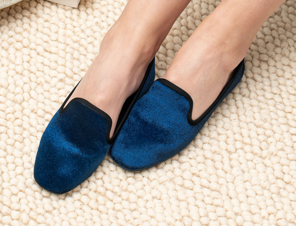 Slippers bleu Velours Note élégante