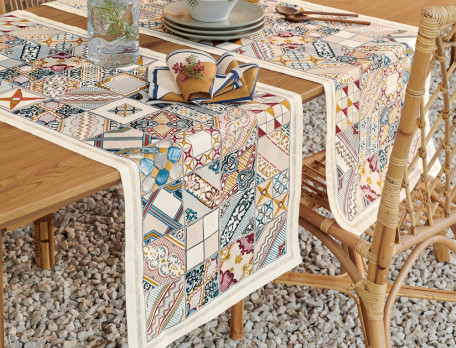 Chemin de table coton traitement antitache Azulejos