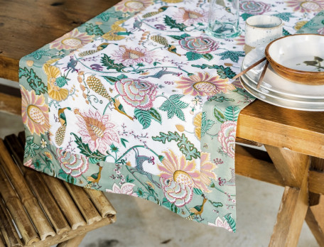 Chemin de table imprimé floral 100% coton Été indien