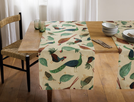 Chemin de table 100% coton avec imprimé d\'oiseaux multicolores Repas en famille