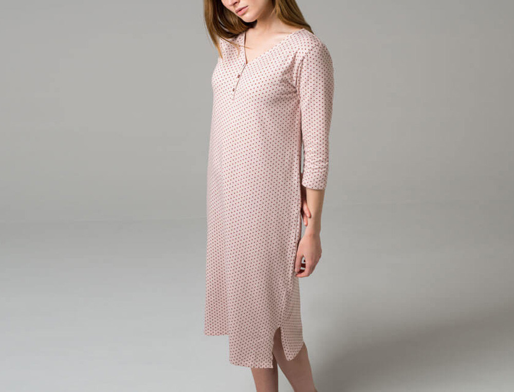 Chemise de nuit Jersey rose imprimé pois 3 petits points