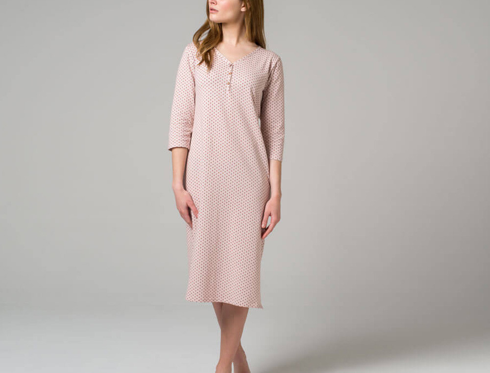 Chemise de nuit Jersey rose imprimé pois 3 petits points