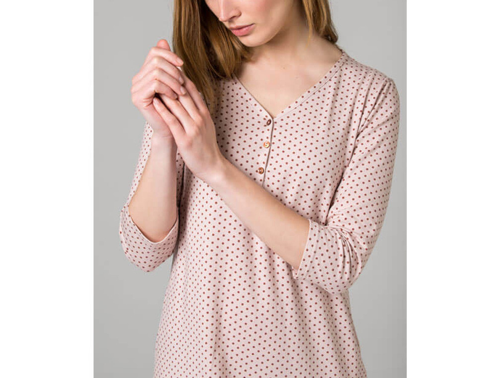 Chemise de nuit Jersey rose imprimé pois 3 petits points