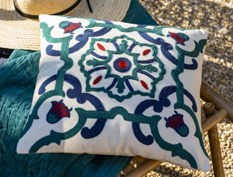 Coussin brodé carré coton Séville