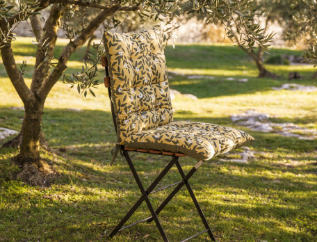 Coussin pour fauteuil ou chaise de jardin imprimé sur fond jaune Au jardin