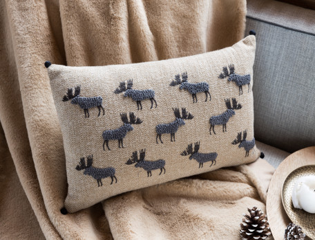 Coussin brodé élans Au refuge