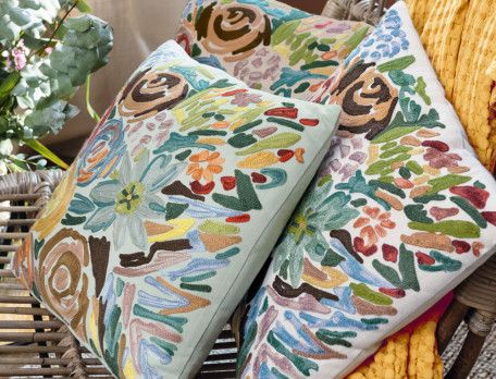 Housse de Coussin brodé Fleurs Linvoges