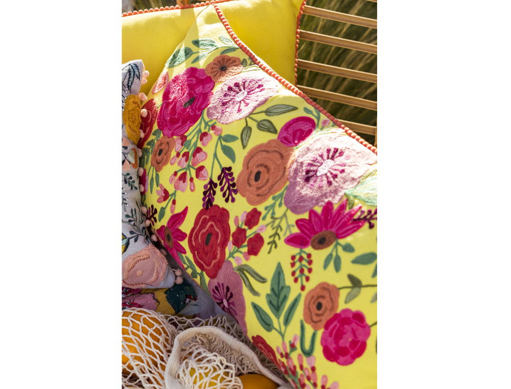 Coussin fond jaune dos uni jaune Floralies