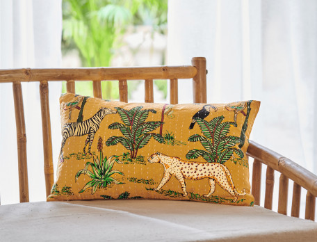 Coussin imprimé jaune Pause tropicale