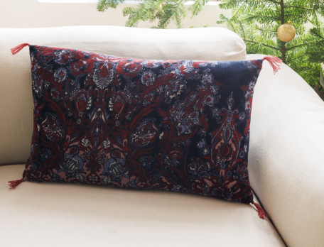 Coussin velours imprimé bleu nuit Barroco