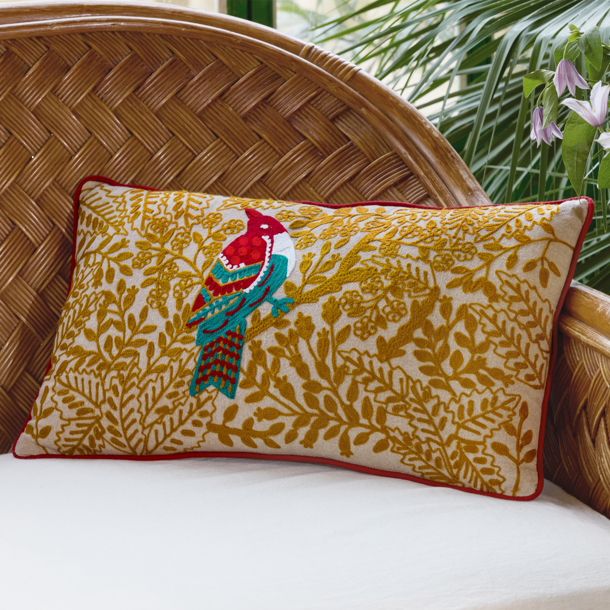 Dekokissen - Curry 30x50cm - Orientalischer Vogel - Linvosges