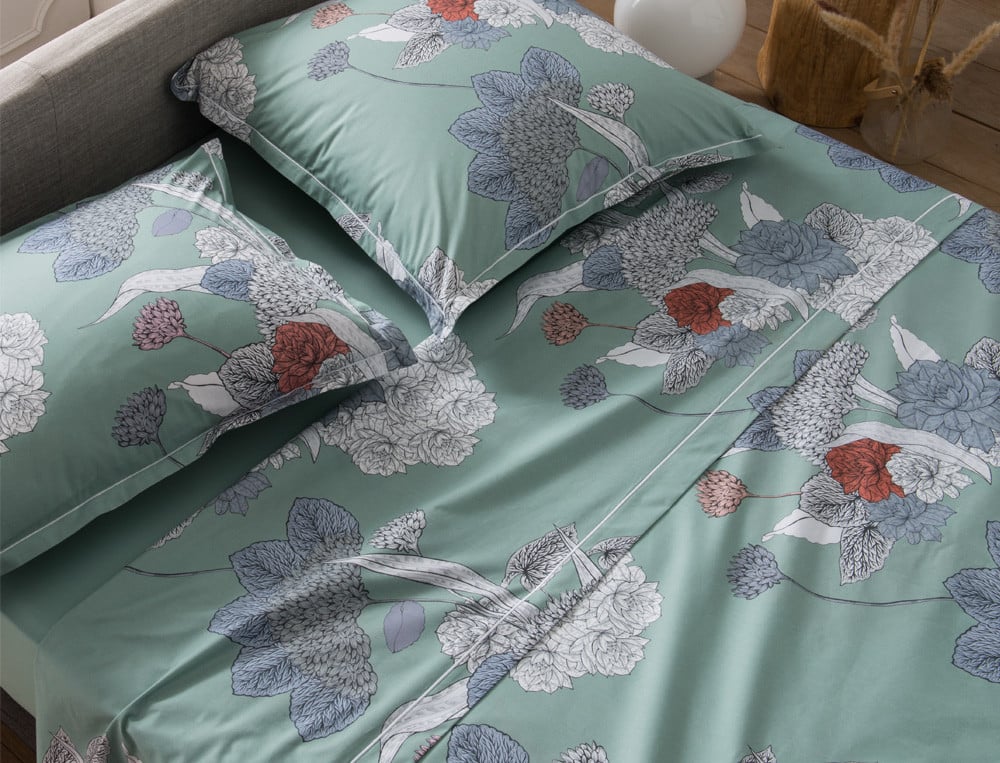 Drap percale imprimé fleuri multicolore Bouquet d'artiste