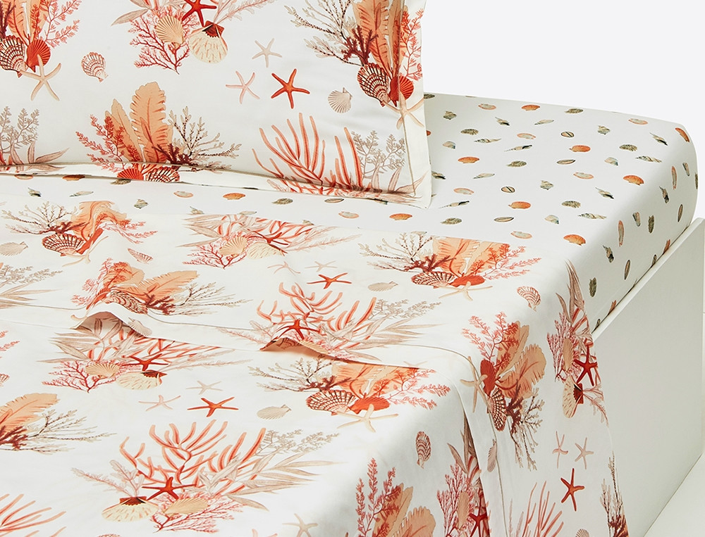Drap percale imprimé motifss coraux Coquillages