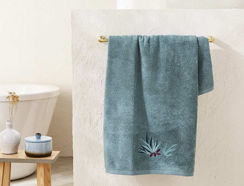 Drap de bain coton uni vert ou bleuTonka