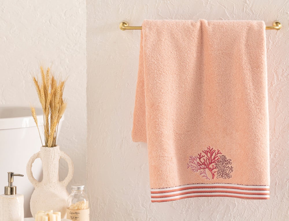 Drap de bain Mer de corail Finition liteau rayé