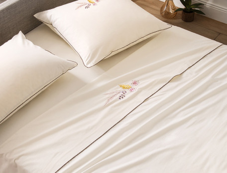 Drap percale brodé Douces graminées